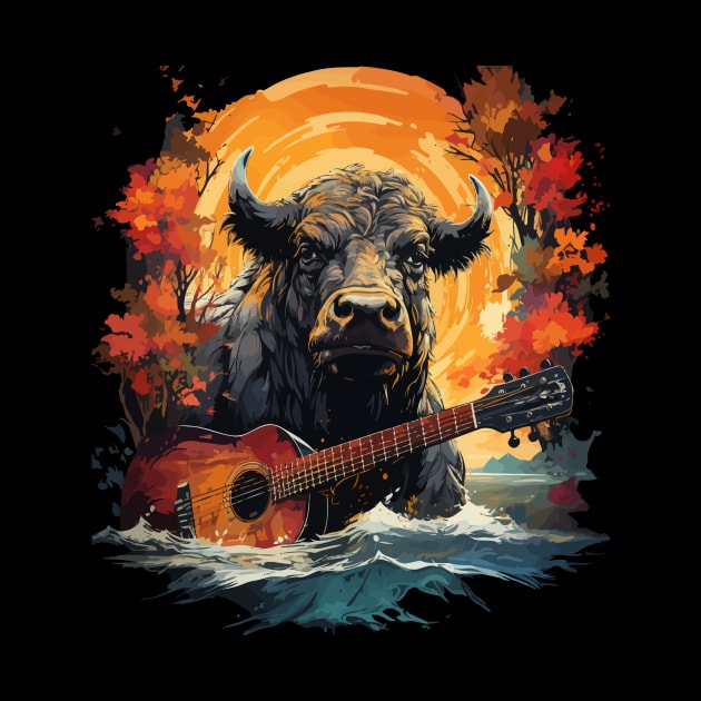 Water Buffalo Playing Guitar by JH Mart