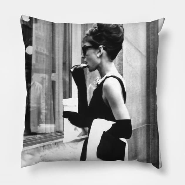 Audrey Hepburn Breakfast Pillow by tawmek