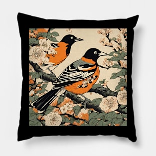 Vintage Japanese Baltimore Orioles The Orchard Oriole Bird of Baltimore Pillow