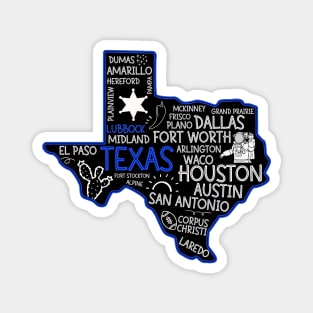 Lubbock Texas cute map Houston San Antonio Dallas Austin Fort Worth El Paso Magnet