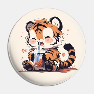 A vintage tiger cub drinking bubble tea Pin