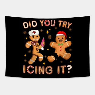 Did You Try Icing It Retro Christmas Gingerbread Nurse Squad Tapestry
