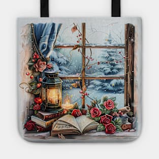 fantasy winter starry night window Tote