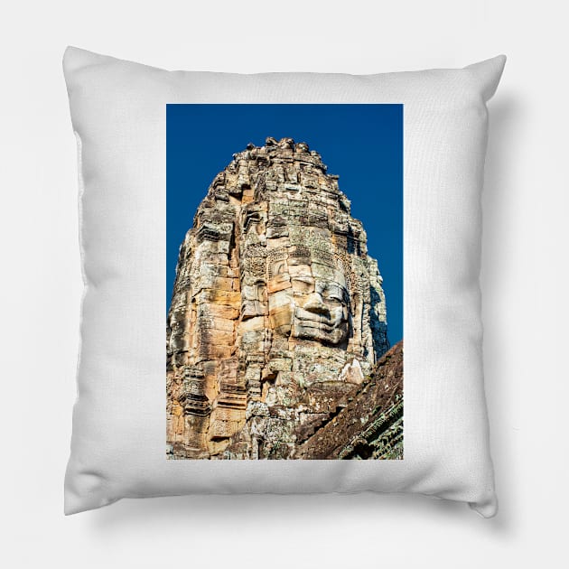 Angelic Face Tower, Angkor Thom Pillow by BrianPShaw