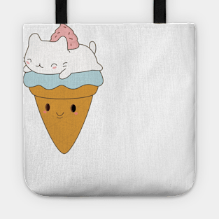 Kawaii Ice Cream Cone Cat T-Shirt Tote