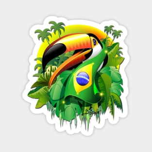 Toco Toucan with Brazil Flag Magnet