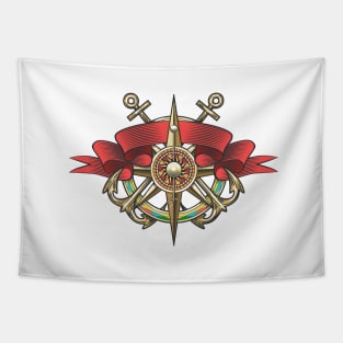 Wind Rose and Anchor Colorful Nautical Tapestry