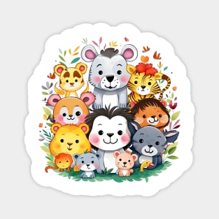 Enchanting Group of Playful Jungle Animal Friends Magnet