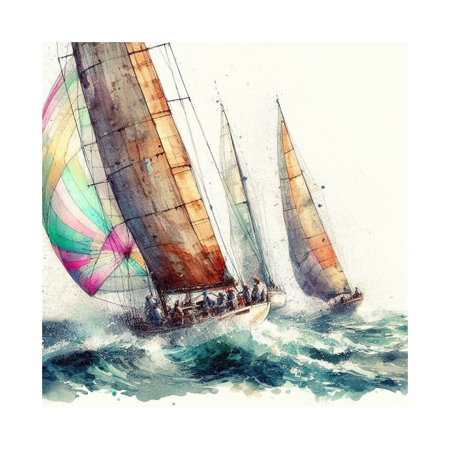 Artistic illustration of a sailboat race. by WelshDesigns
