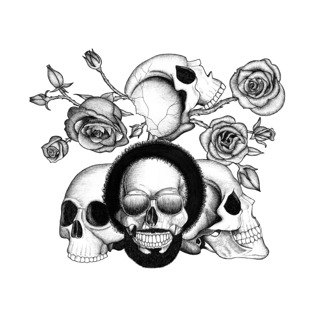 Grunge skulls and roses (afro skull included. Black and white version) by beatrizxe