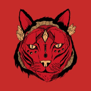 Red and Cream Mystical Tribal Cat T-Shirt