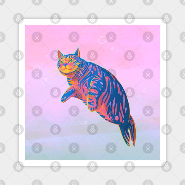 Neon Harbor Seal Cat Magnet by jastinamor