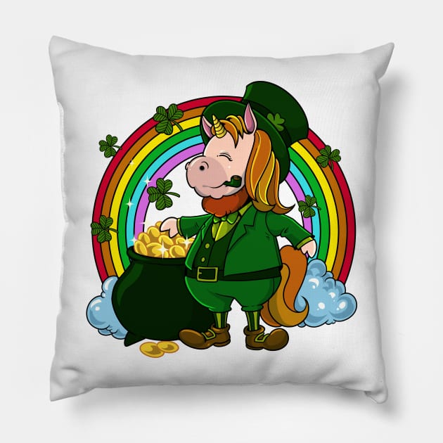 Unicorn Leprechaun - St Patricks Unicorn Pillow by Modern Medieval Design