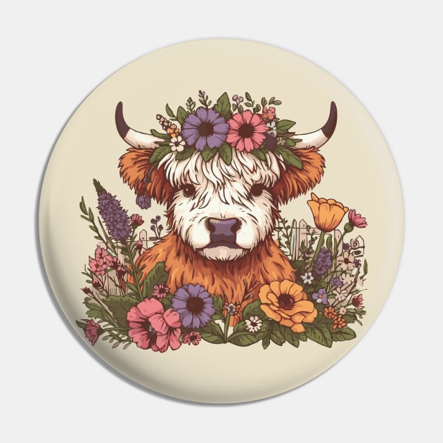 Highland Cow Cottagecore Pin by Heartsake