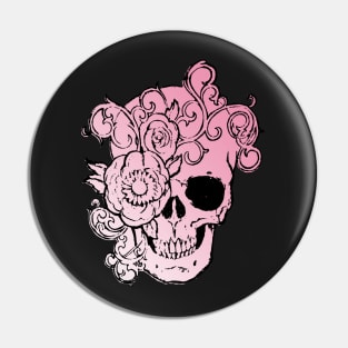 Filigree Skull Pink Fade With Flower Original Art T-Shirt Pin