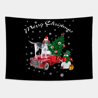 Treeing Walker Coonhound Rides Red Truck Christmas Tapestry