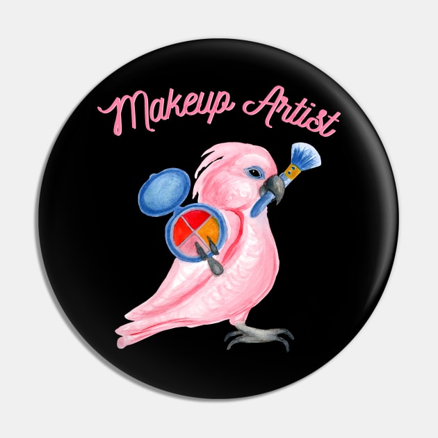 Pink Cockatoo Parrot Makeup Artist Watercolor Pin by IvyLilyArt