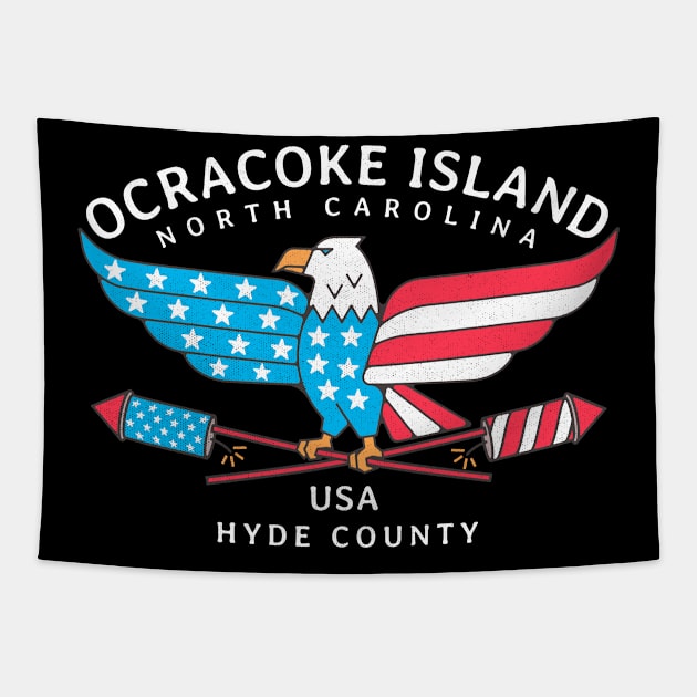 Ocracoke Island, NC Summer Patriotic Pride Fourth of July Tapestry by Contentarama