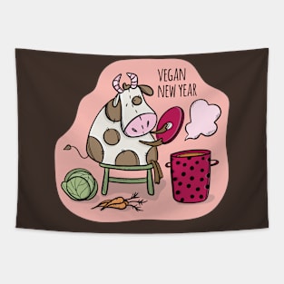 cow vegan new year Tapestry