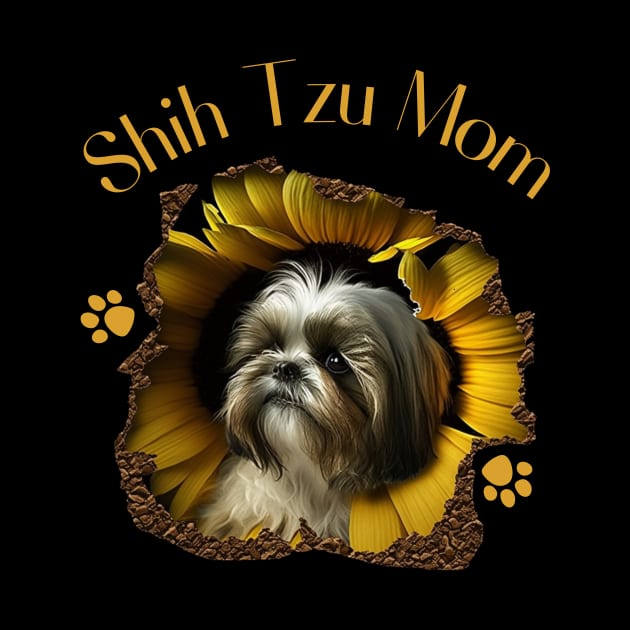 Womens Shih Tzu Mom Sunflower Paw Cute Dog Lover Owner Women Gift by WoodShop93