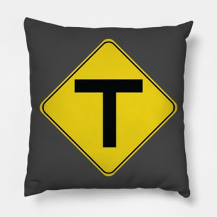 Caution Road Sign T Intersection Pillow