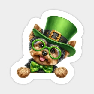 St Patricks Day Peeking Yorkshire Terrier Dog Magnet