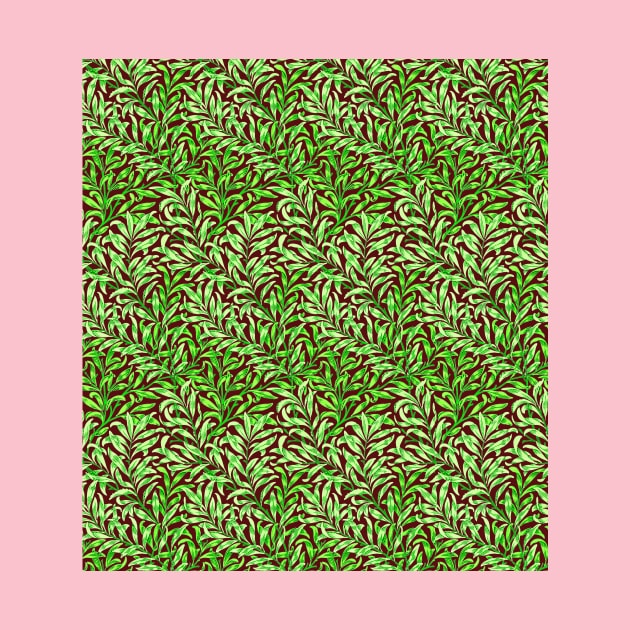 William Morris Willow Boughs Recolored Green on Red by tiokvadrat