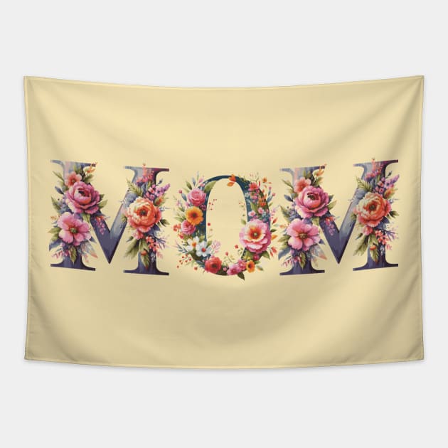 MOM Flower Text Tapestry by Heartsake