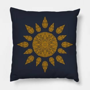 Marigold and Indigo Sun Mandala Pillow