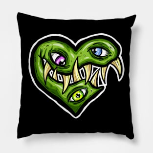 Zombie Heart Teethy Smile Green Valentines Day Pillow