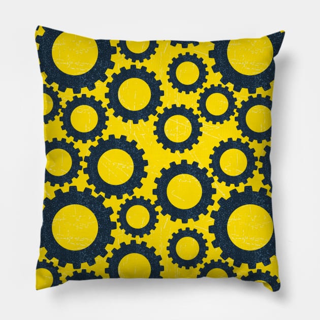 Gears On Yellow Pillow by SWON Design