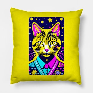 Cosmic Retro Cat Pillow