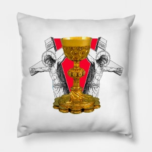 Holy Gold Chalice and Crucified Jesus Christ Pillow