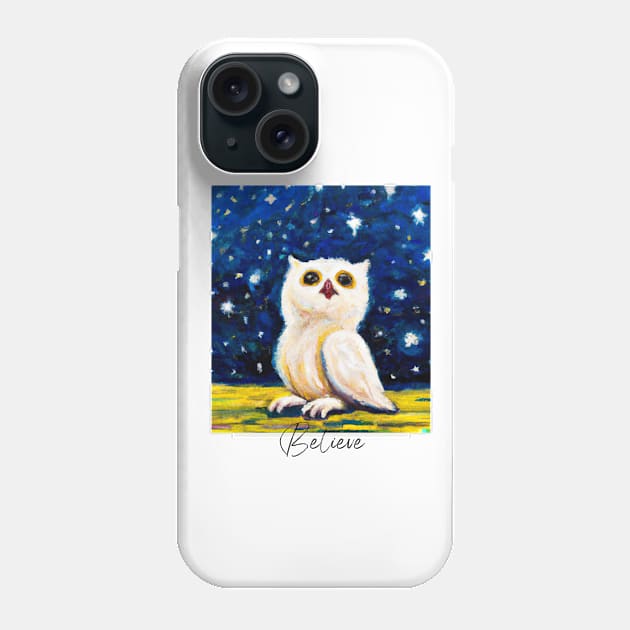 Starry Night Owl: Digital Art of a White Baby Owl and a Starry Sky Phone Case by Karen Ankh Custom T-Shirts & Accessories