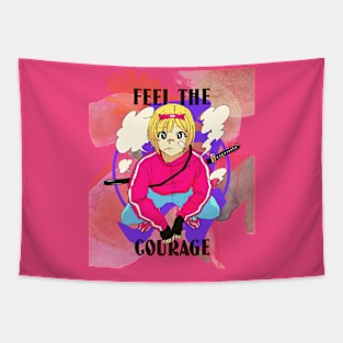 Feel the Courage (Anime Girl squat bandaid) Tapestry