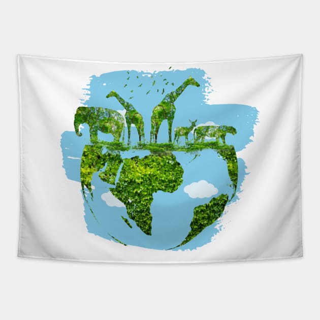 Wildlife- Green earth Tapestry by Pearsville