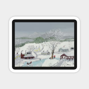 The Burning of Troy by grandma moses Magnet