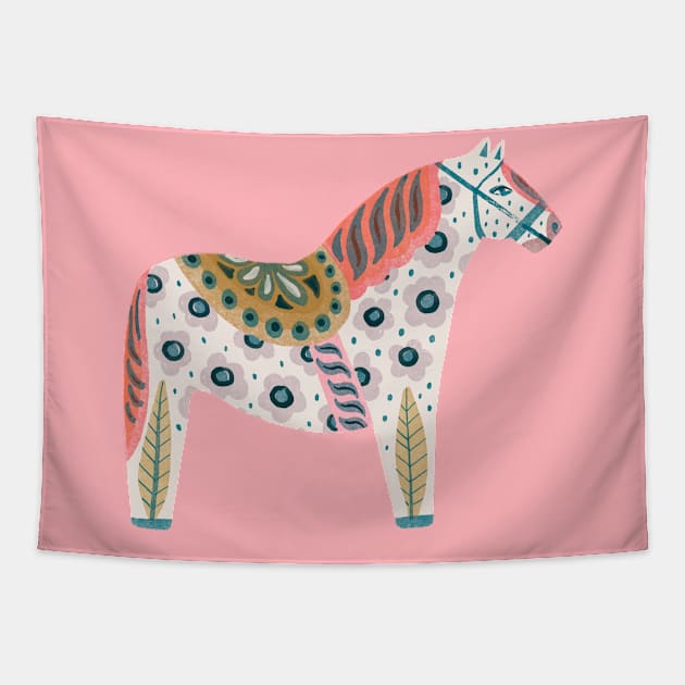 Dalecarlia Horse white Tapestry by Rebelform