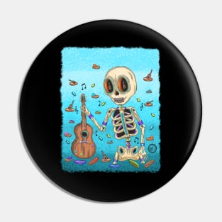 Colorful Mariachi Skeleton - Día De Los Muertos - guitar lover Pin