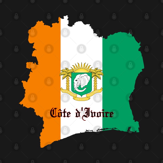 Ivory coast flag & map by Travellers