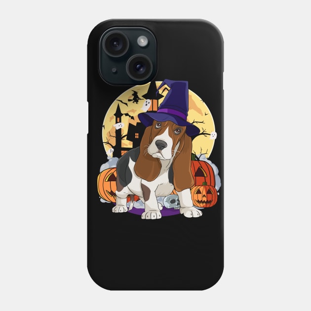Basset Hound Scary Dog Halloween Witch Pumpkin Phone Case by Noseking