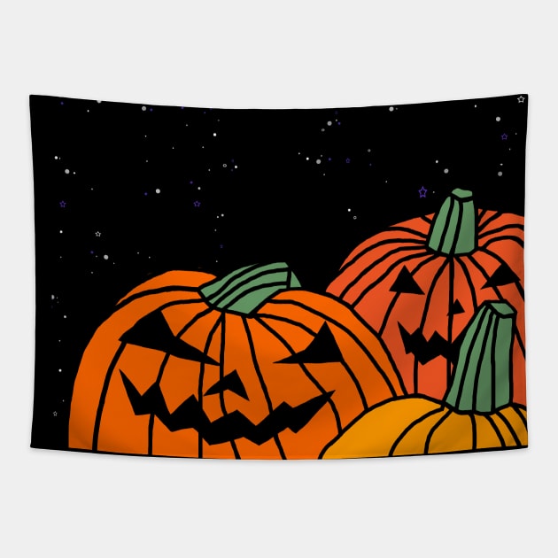 Spooky Pumpkins Late Night Halloween Horror Tapestry by ellenhenryart