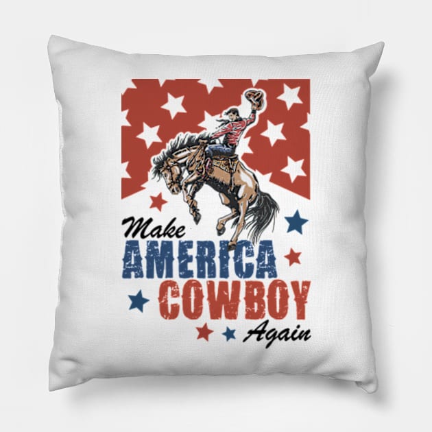 Make America Cowboy Again Vintage Independence Day Pillow by Mimimoo