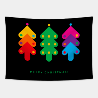 Merry Christmas with colorful Christmas trees, version three Tapestry