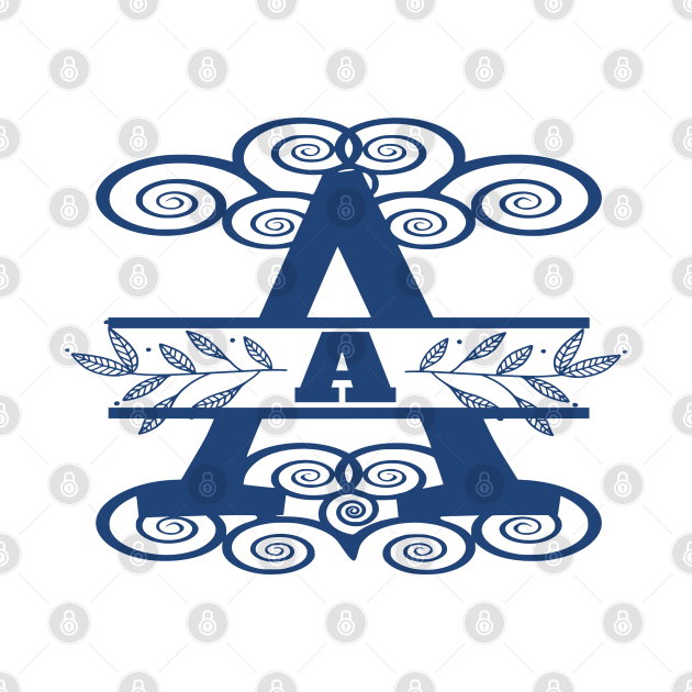 Letter A -- Split Monogram in Blue by YayYolly