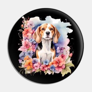 A beagle decorated with beautiful watercolor flowers Pin