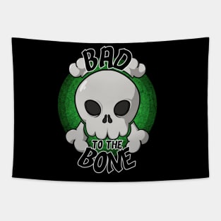 Bad to the bone skull (green) Tapestry