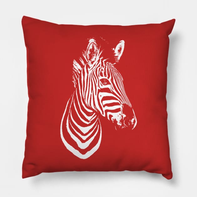 Zebra - White on Raspberry Pillow by AnthonyZed