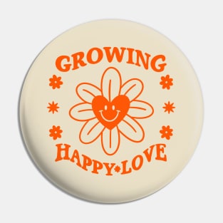 Retro 70s Flower Heart Happy Love Hippie Pin