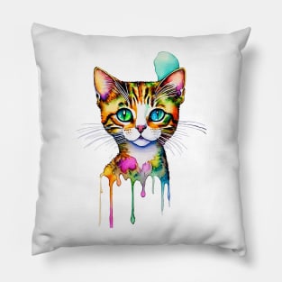 COLORFUL KITTY CAT FACE Cat Art Abstract Pillow